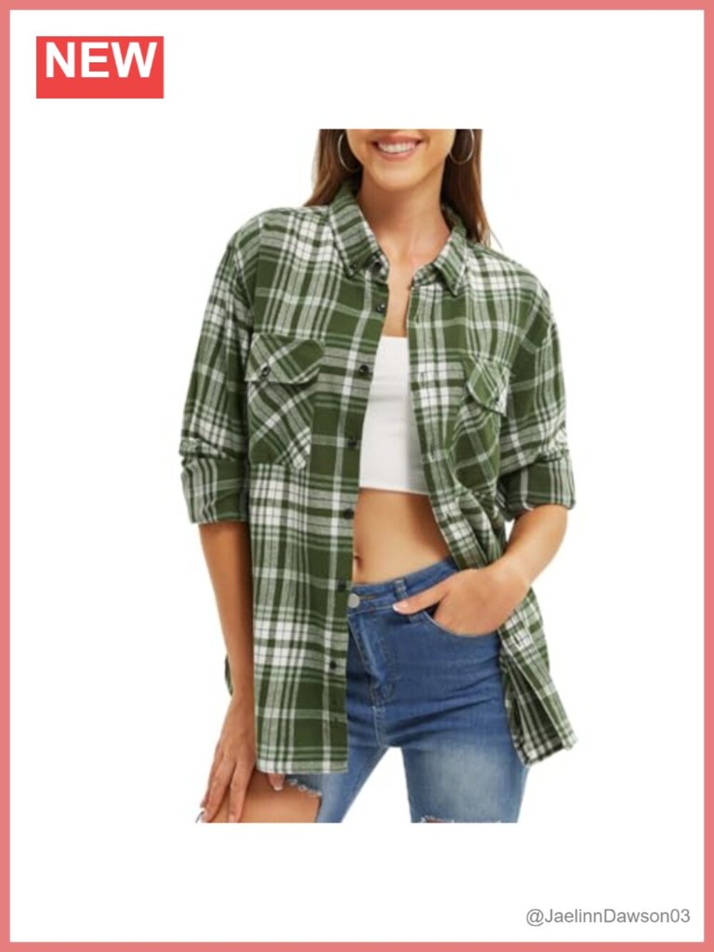 Women's Flannel Shirt Loose Plaid Button Long Sleeve Casual Jacket